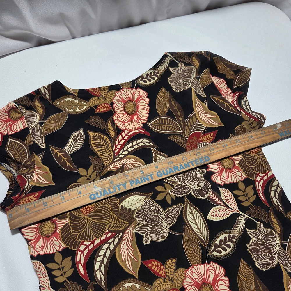 Y2k J.T.B. Floral Surplice Blouse Brown Red Black Empire Waist Stretch Top Large - Picture 6 of 6